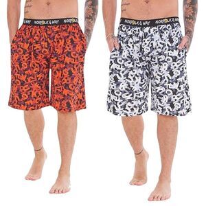 Norfolk Industries Mens Lounge Shorts (Pack of 2) / White/Red